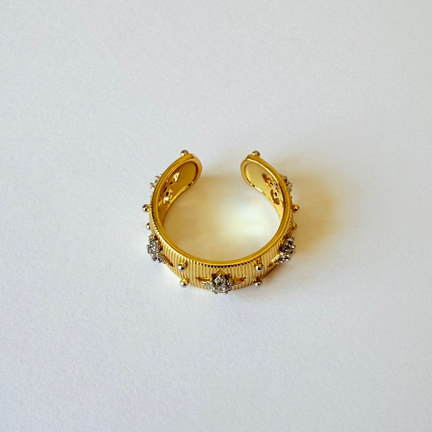 Ring - Gold-plated ring free size zigzag clover zircon