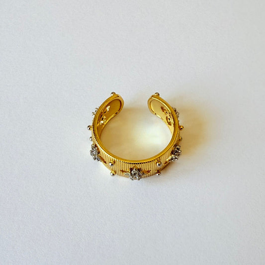 Ring - Gold-plated ring free size zigzag clover zircon