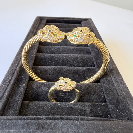 Set - 2 pieces bracelet and ring free size twisted tiger head
