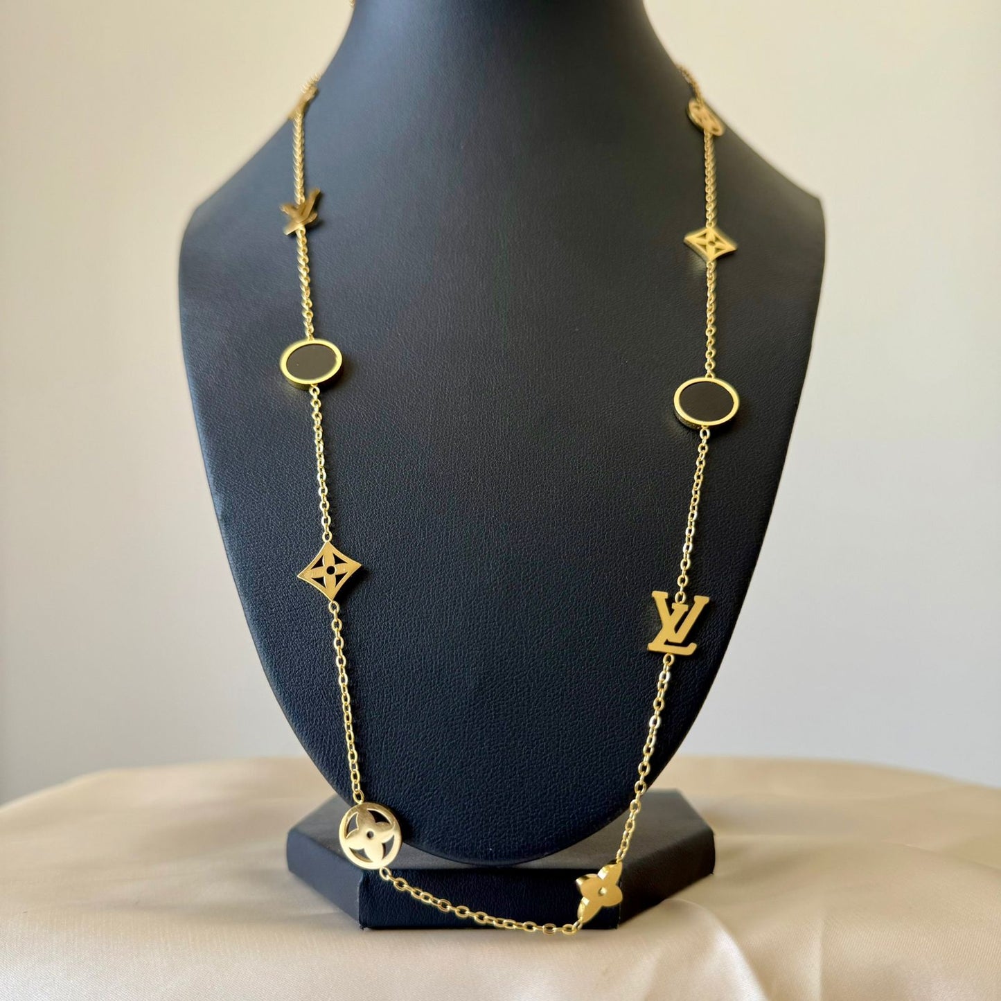 Stainless Steel- Gold necklace 10 gold different shapes