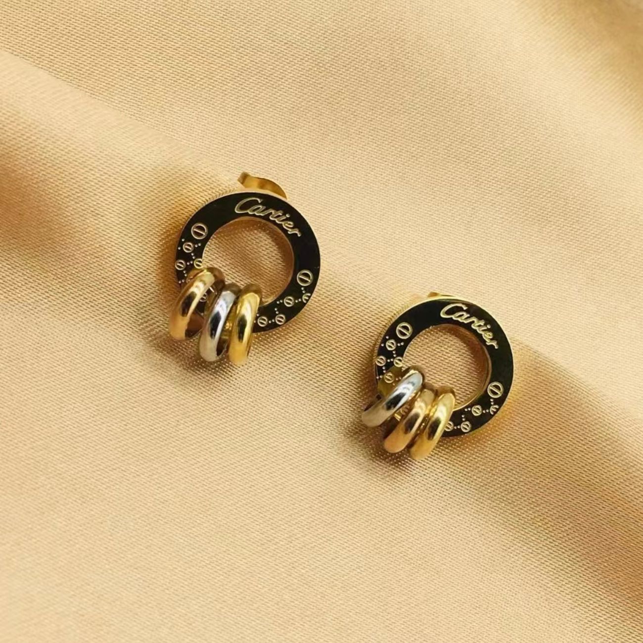 Stainless steel- Earring gold circle with small colours circles