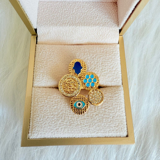 Ring size 7/8/9 - Gold circles with 7 eye and palm