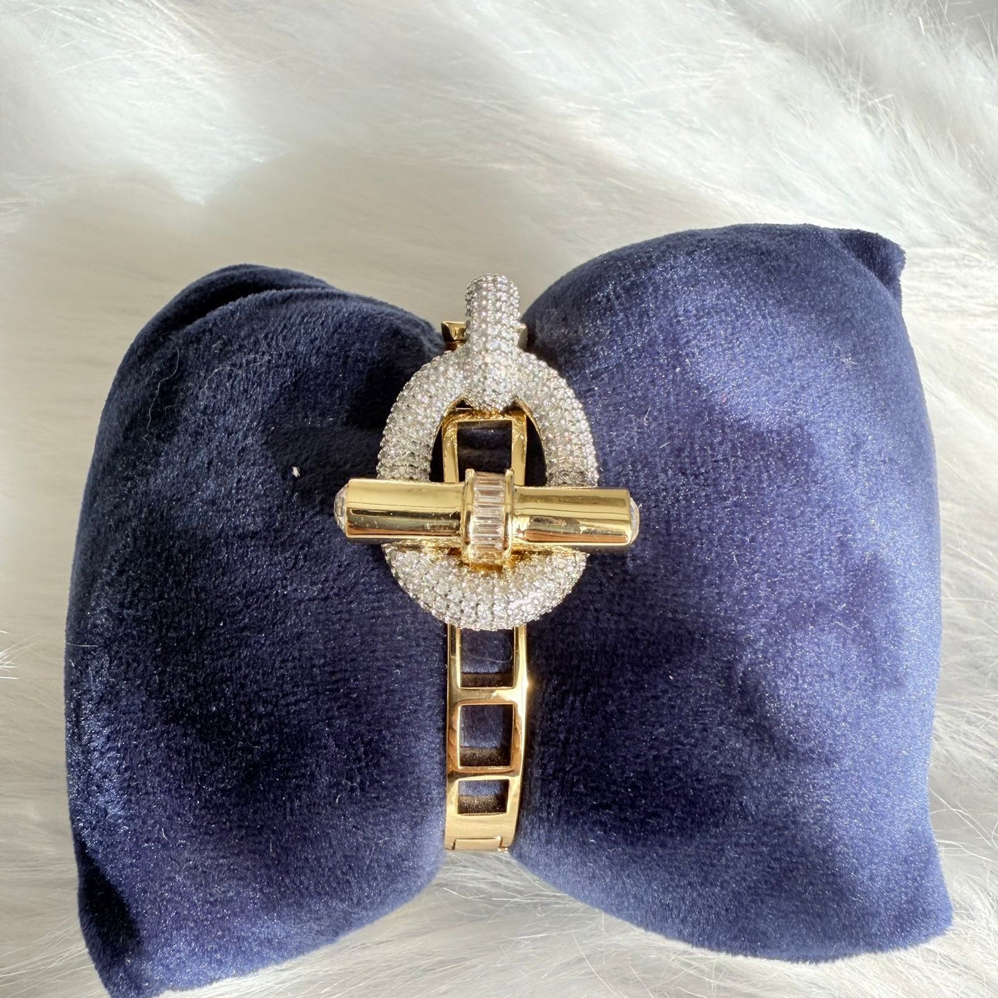 Bracelet - new shape gold bangle with big zircon stones