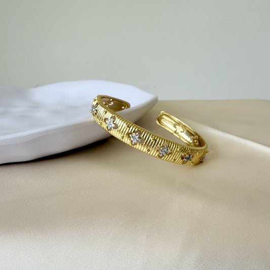 Bracelet - Gold-plated open bangle simple clover stones
