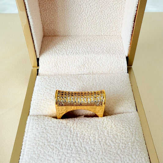 Ring size 6/7/8/9 - Gold zircon wide ring