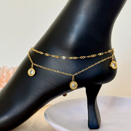 Anklet - stainless steel chain white stones