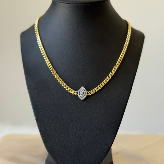 Necklace - Gold-plated chain with 1 oval diamond zircon