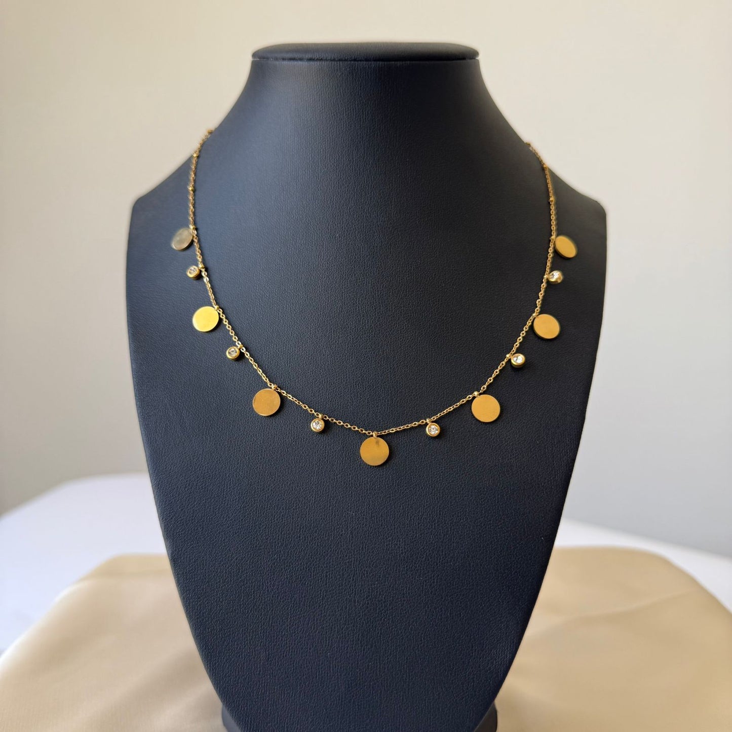 Stainless Steel- Gold necklace circles with stones
