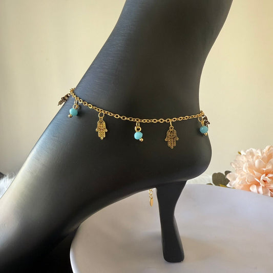 Anklet - blue beads and palm