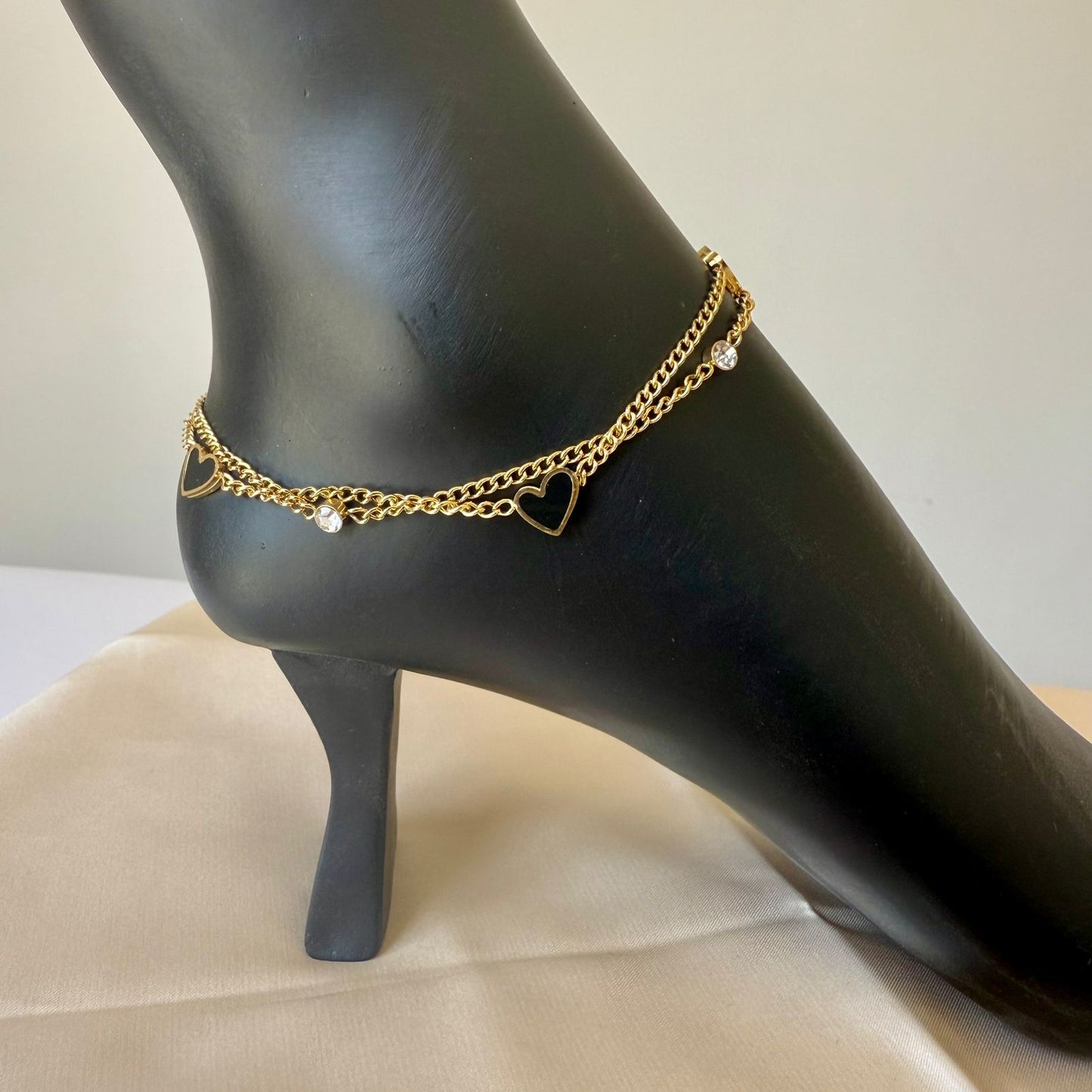 Anklet - stainless steel gold chain with black heart