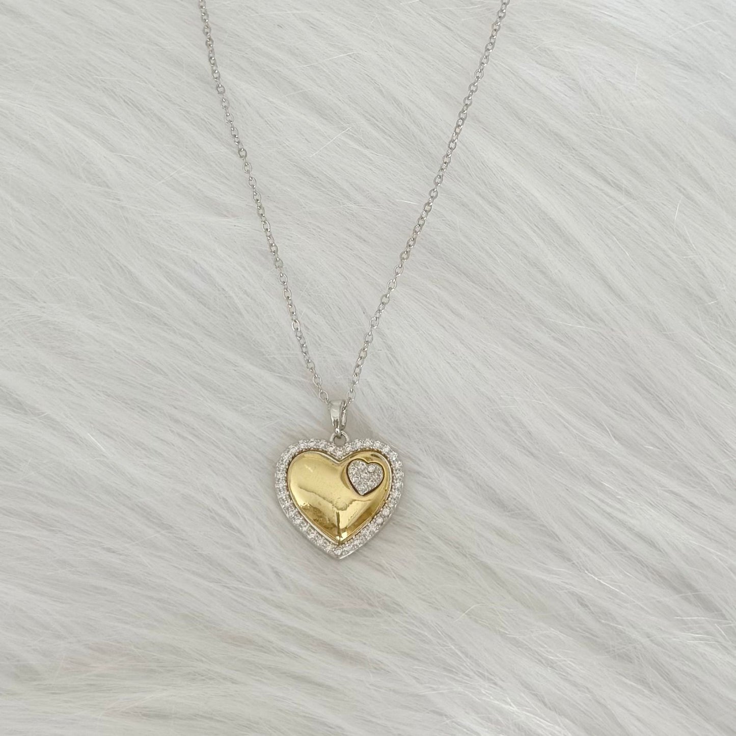 Stainless Steel- Silver chain with gold heart and zircon