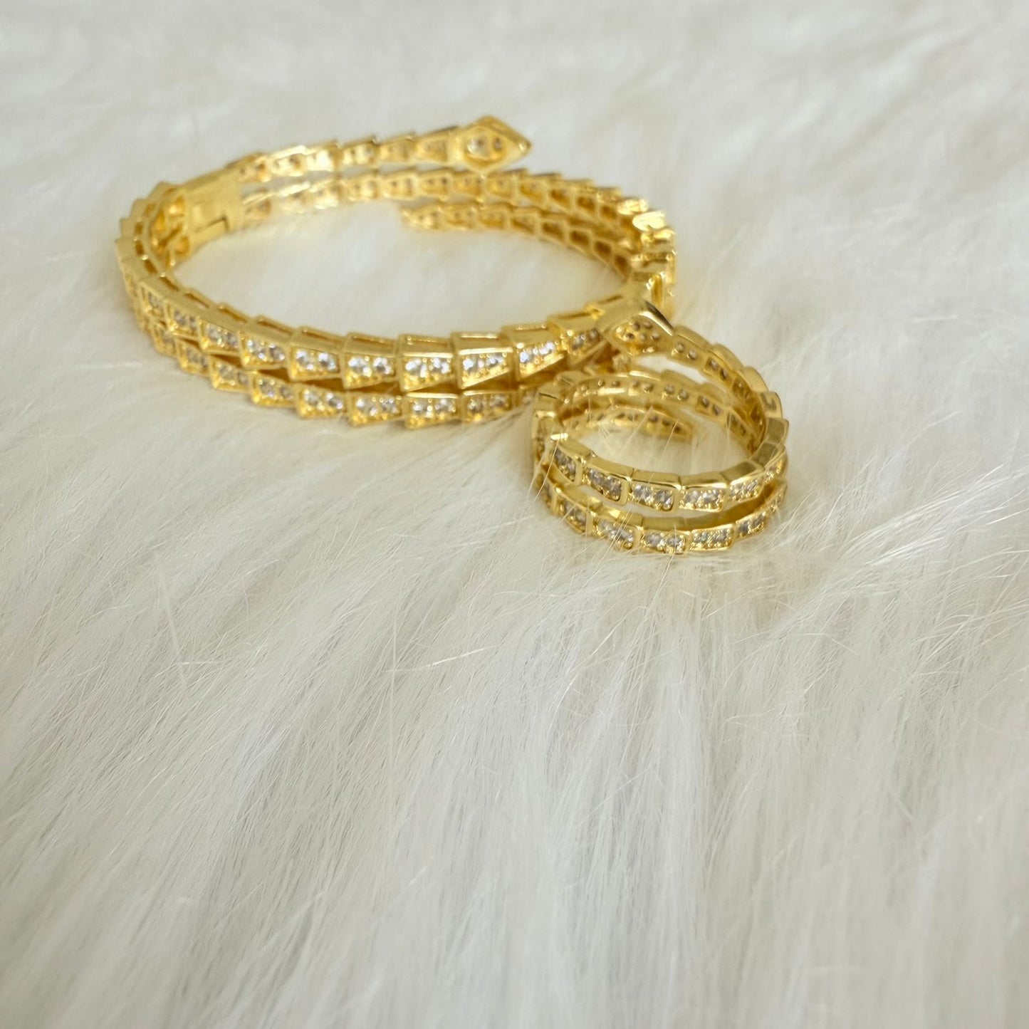 Set - 2 pieces bracelet and ring  size 7 twisted zircon snake