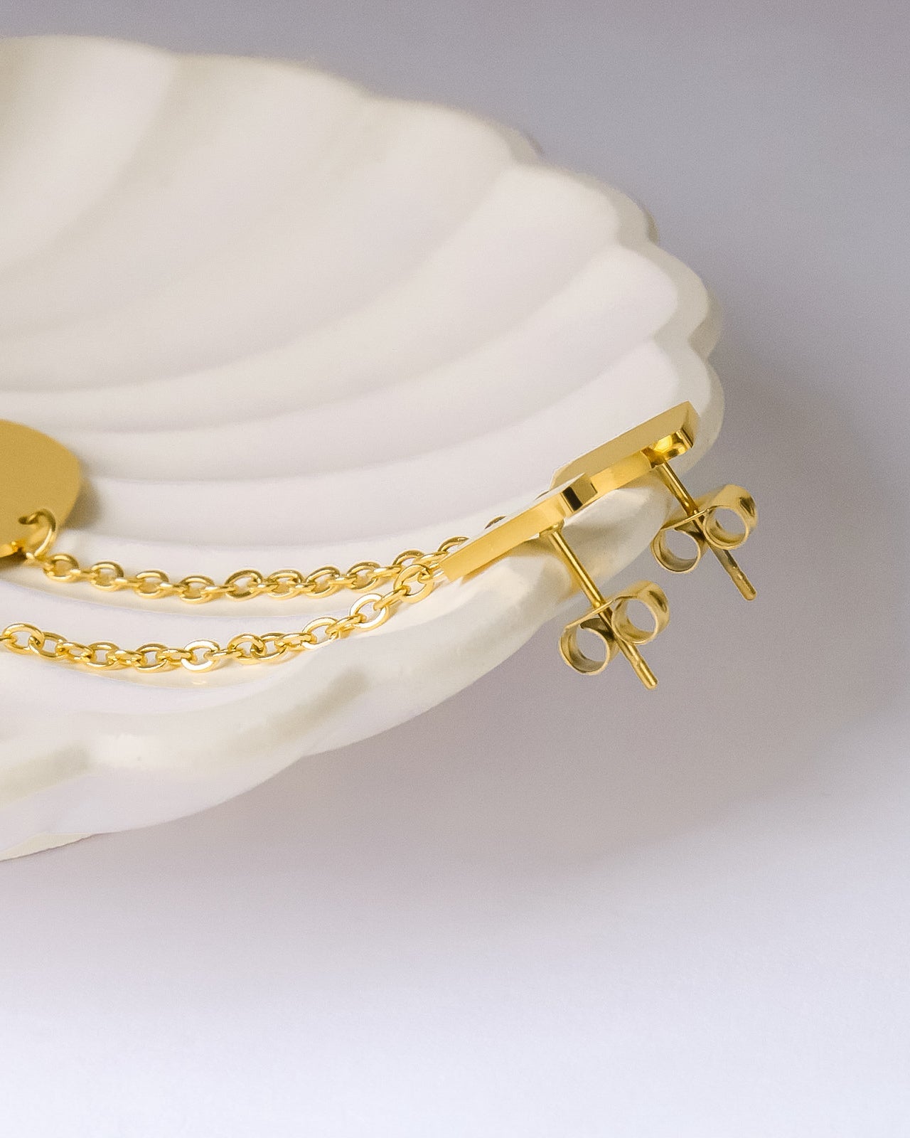 Earrings - Stainless steel long chain gold circle