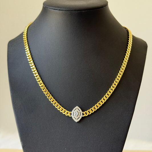 Necklace - Gold-plated chain with 1 oval diamond zircon