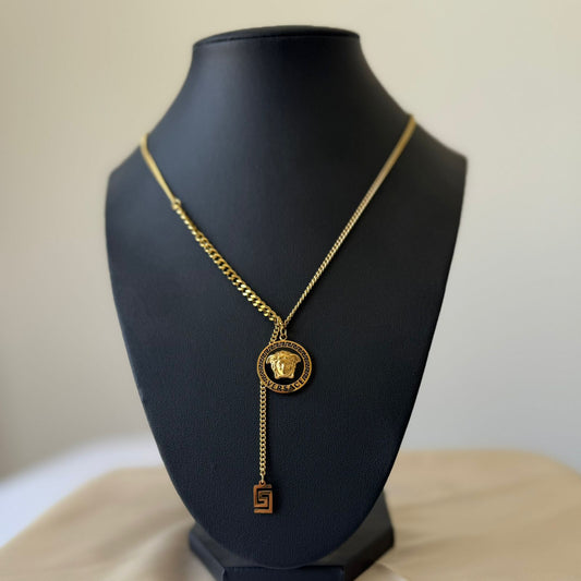 Stainless Steel- Gold necklace chain black zigzag