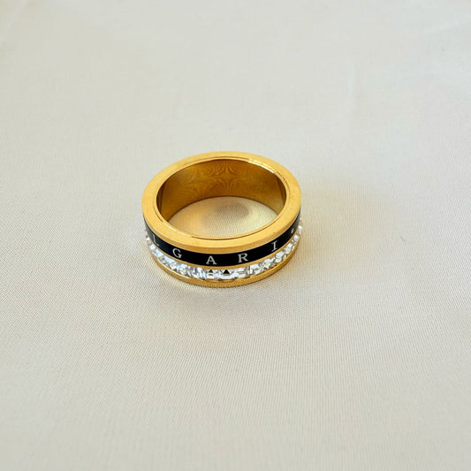 Stainless Steel - ring size 6/7/8/9  trend zircon stones and black