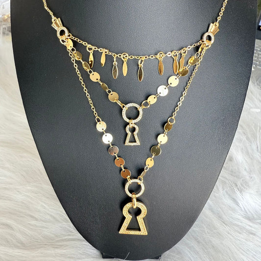 Necklace - Gold chains with lock pendants