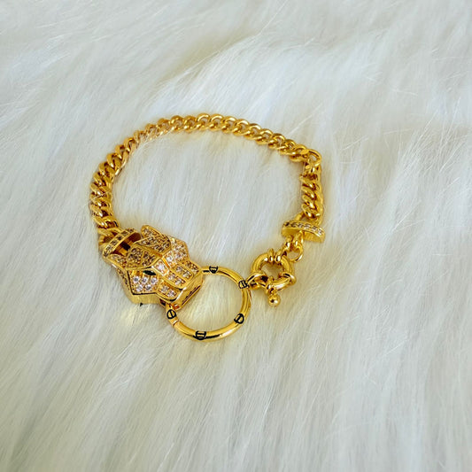Bracelet - Simple gold bracelet with zircon tiger head