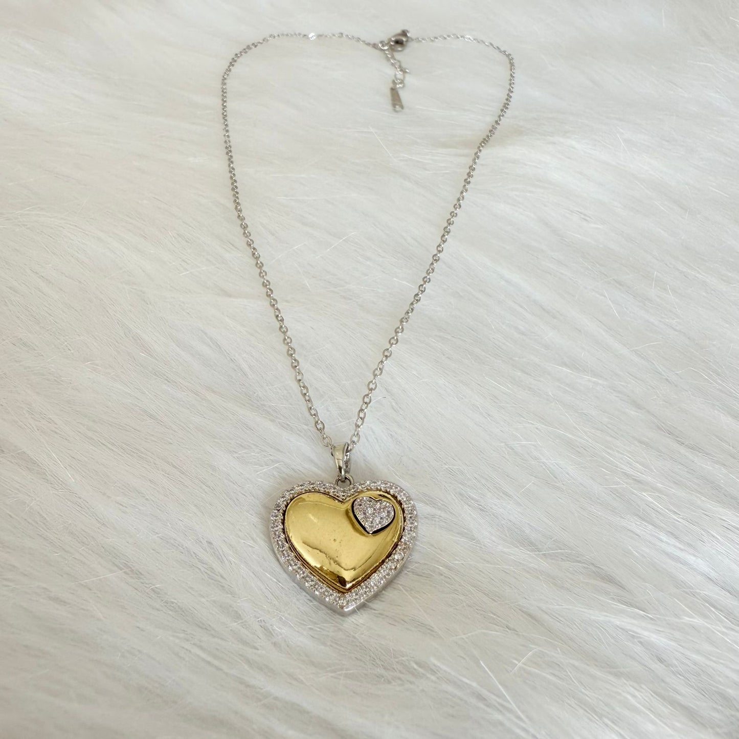 Stainless Steel- Silver chain with gold heart and zircon