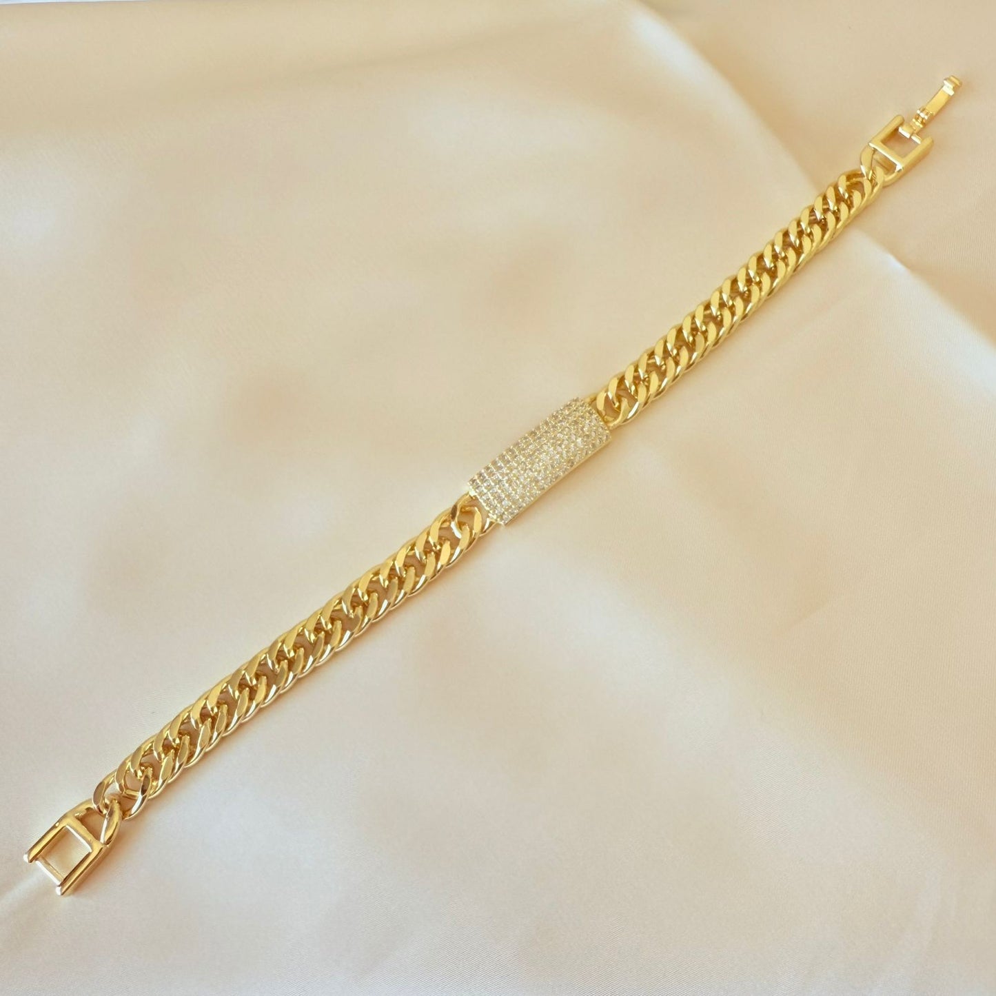 Bracelet - Gold-plated bracelet chain with zircon oblong