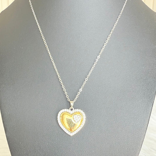 Stainless Steel- Silver chain with gold heart and zircon