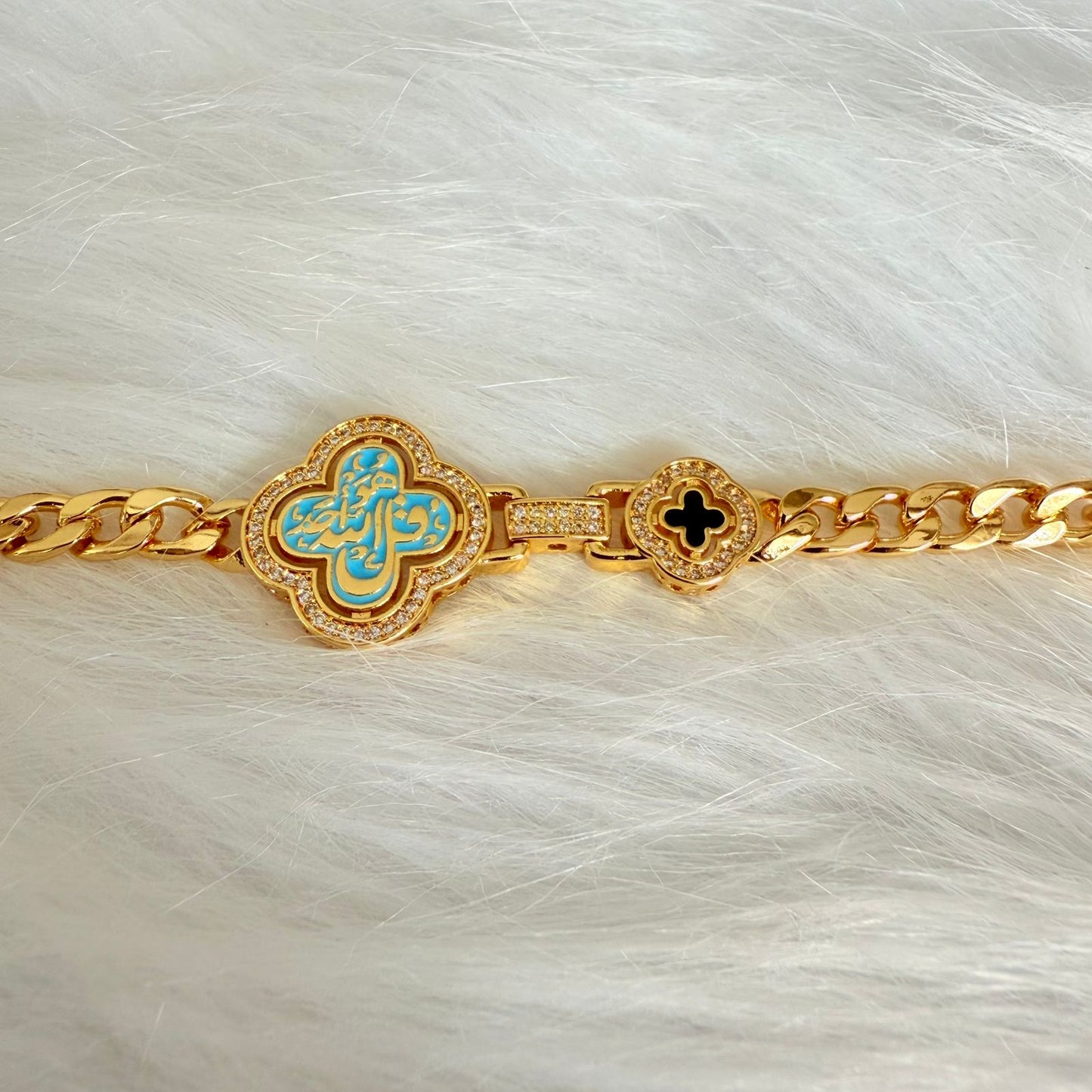 Bracelet - new shape Big turquoise clover and black small one