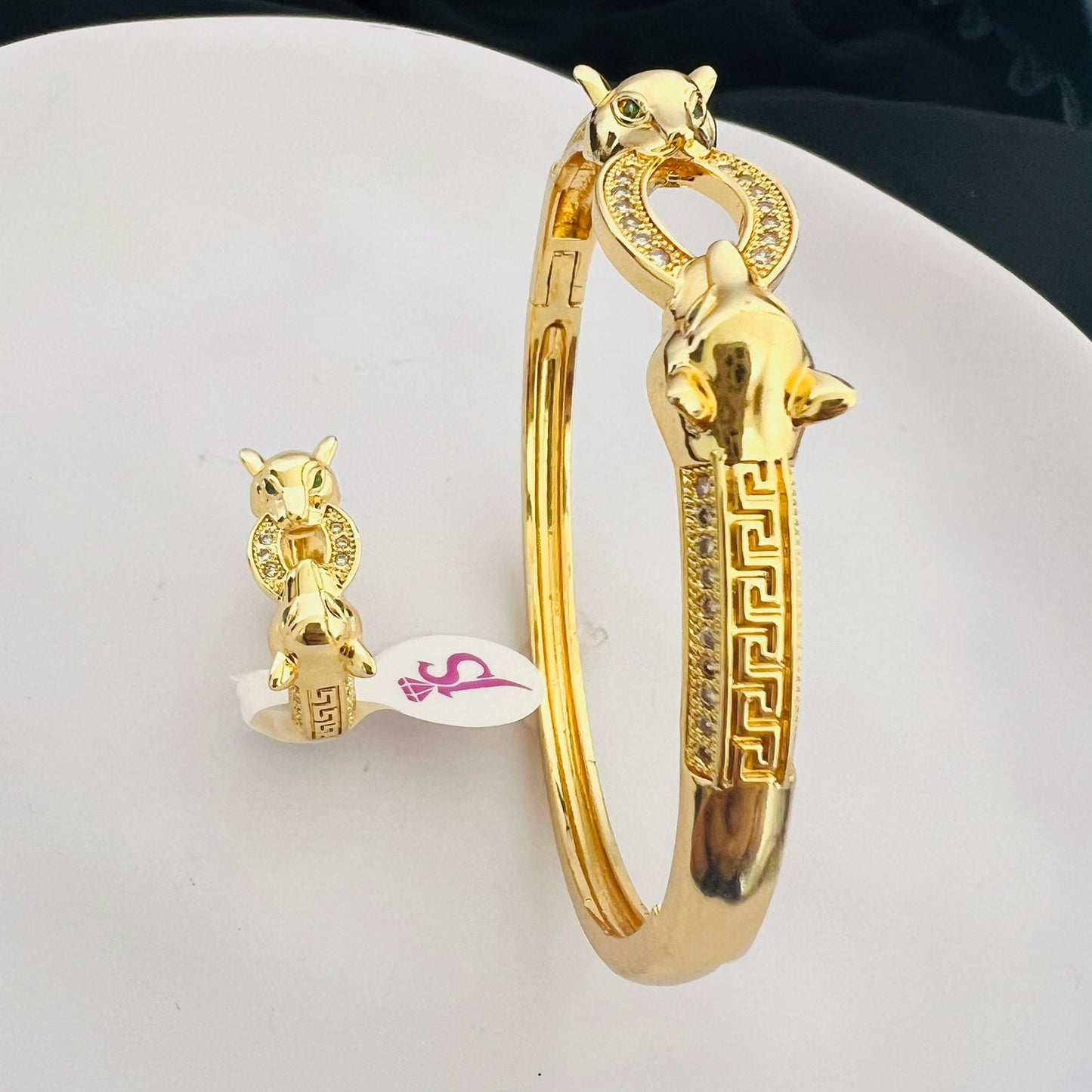 Sets - 2 pieces bracelet and ring zigzag zircon stones