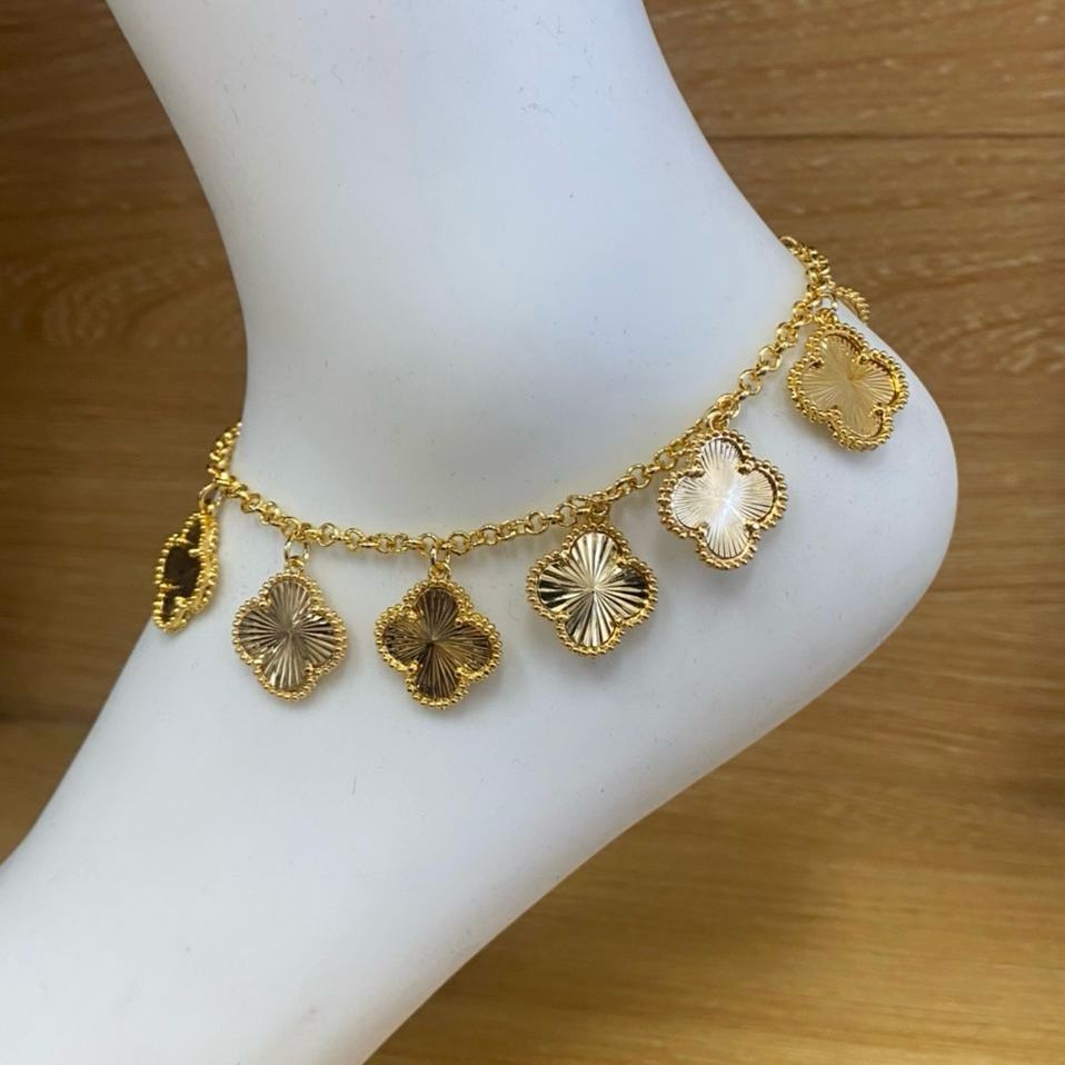 Anklet - chain Gold clovers