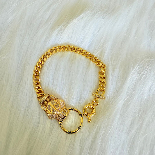 Bracelet - Simple gold bracelet with zircon tiger head