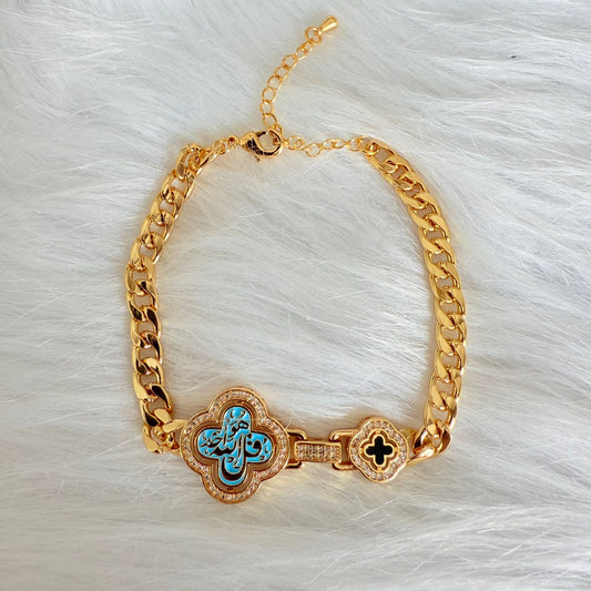Bracelet - new shape Big turquoise clover and black small one