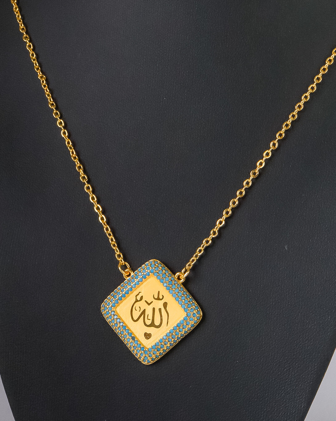 Necklace - Gold allah with blue zircon stones
