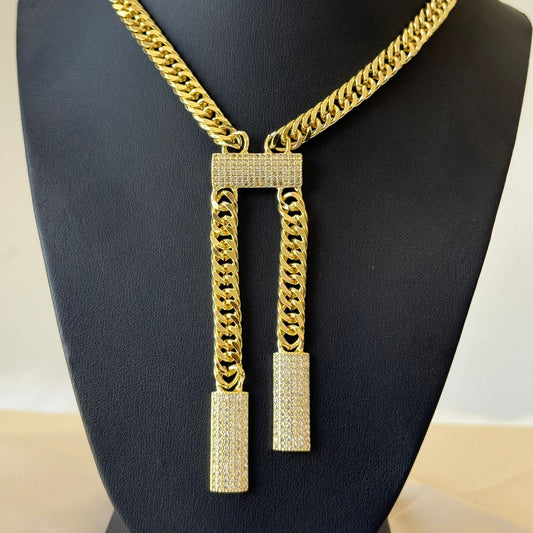 Necklace - Gold-plated chain with rectangle zircon shapes