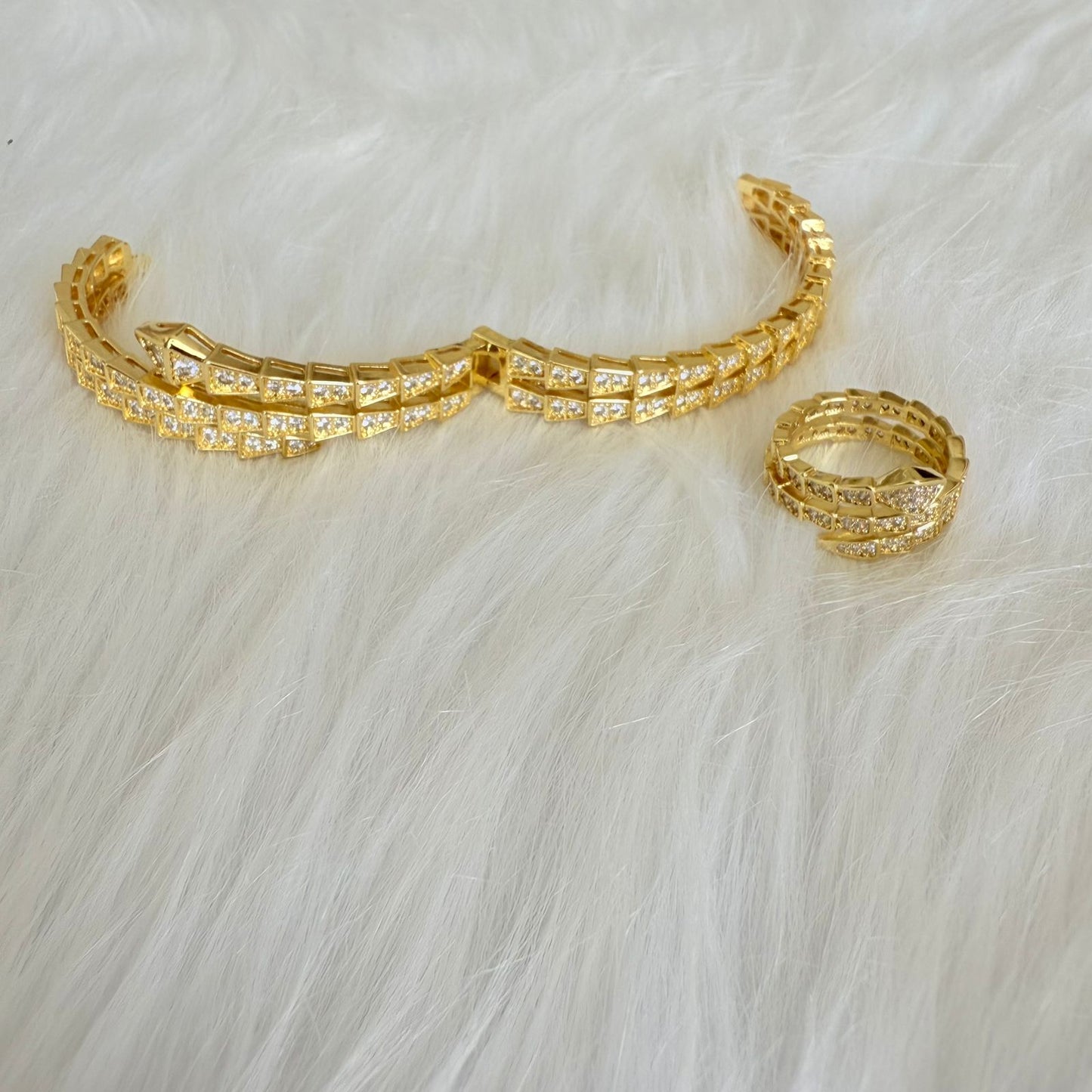 Set - 2 pieces bracelet and ring  size 7 twisted zircon snake