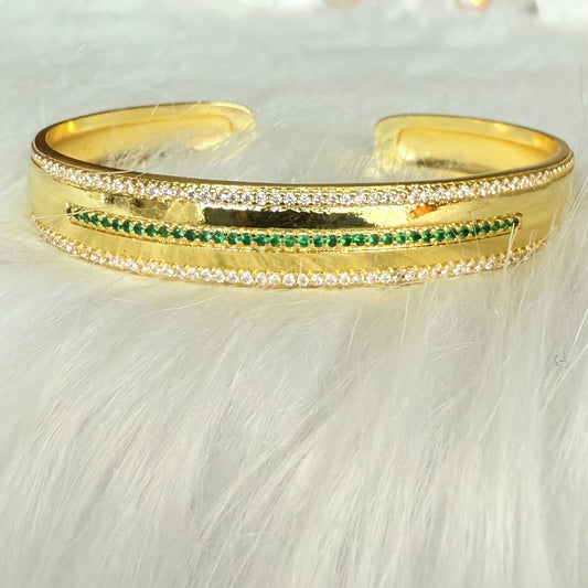 Bracelet - Simple gold bangle with green zircon stones