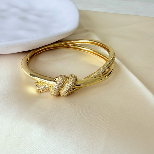 Bracelet - Gold-plated bangle knot double row hinged
