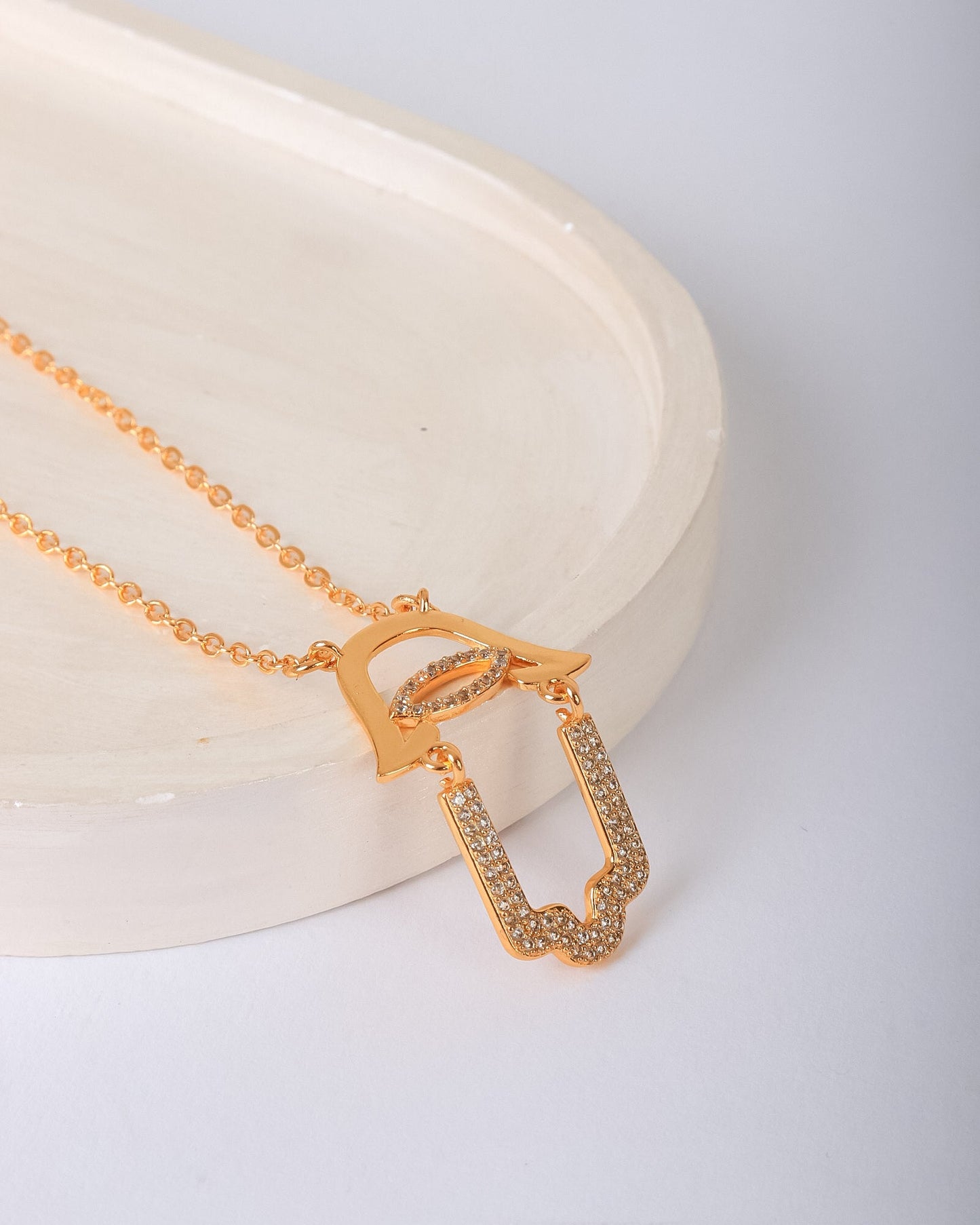 Necklace - Gold palm and eye zircon stones