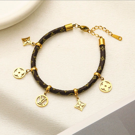 Stainless steel- gold clover brown Bracelet