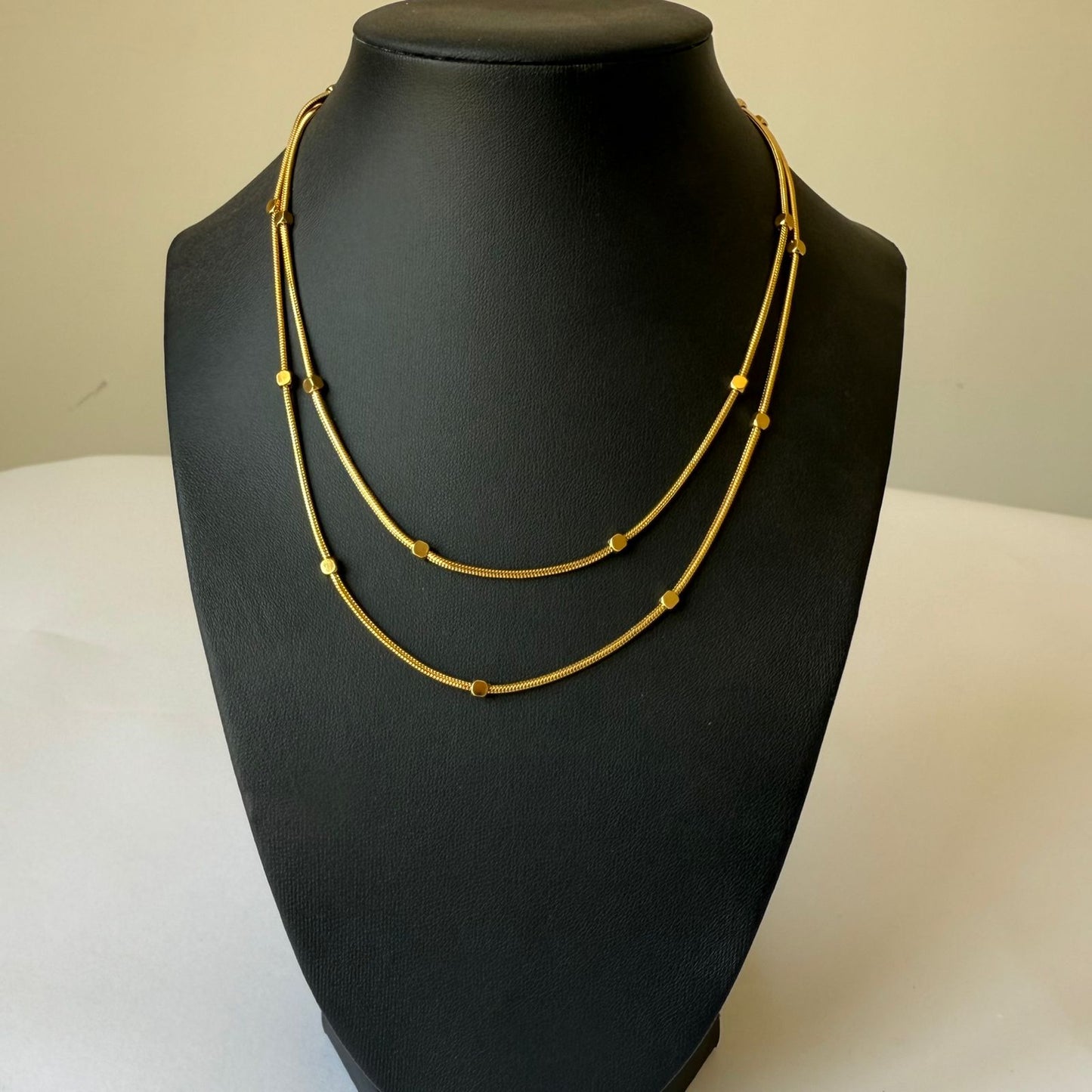 Stainless Steel- Gold necklace two layers with dots