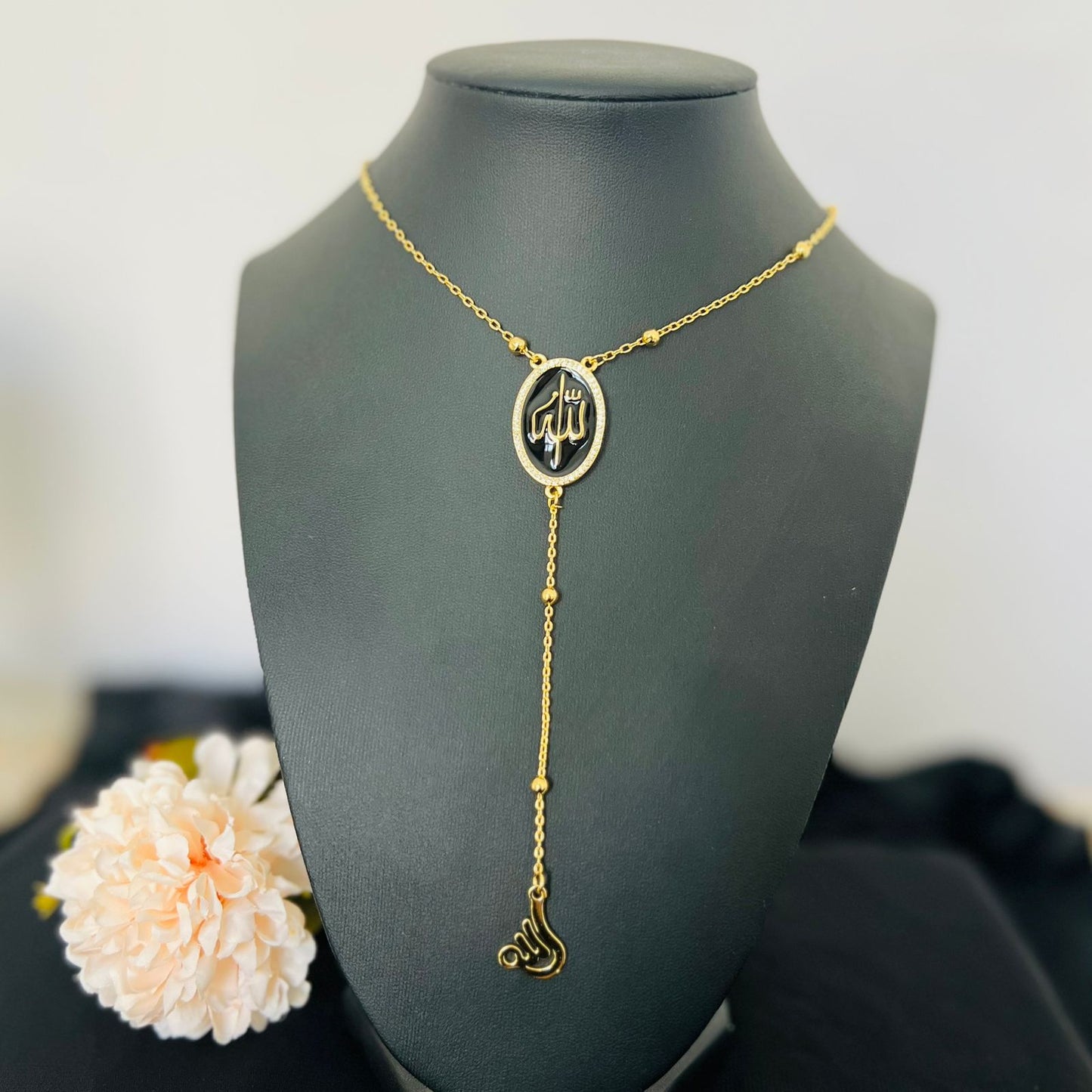 Necklace - long allah word gold_black