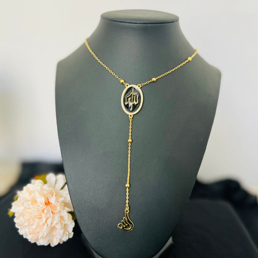 Necklace - long allah word gold_black