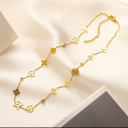 Necklace - Stainless steel gold letters with zircon