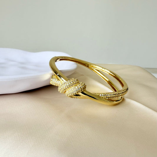 Bracelet - Gold-plated bangle knot double row hinged