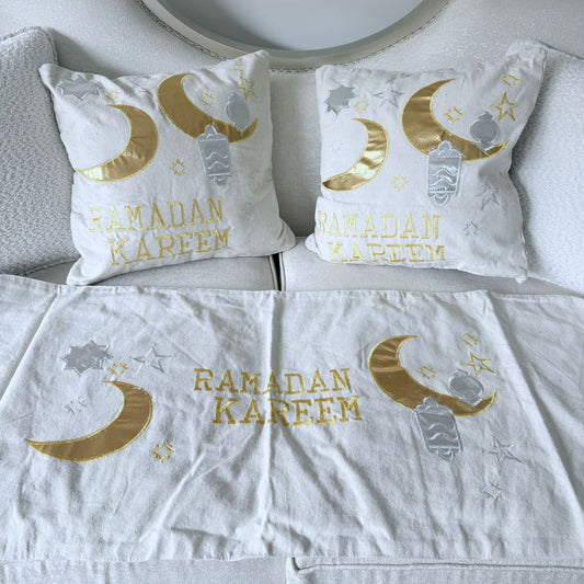 Two pillow case and runner gold Ramadan Kareem