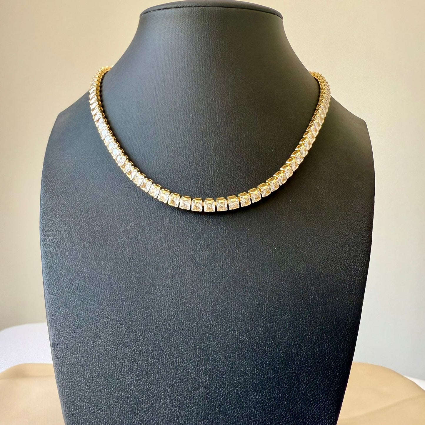 Stainless Steel- Gold necklace tennis big stones