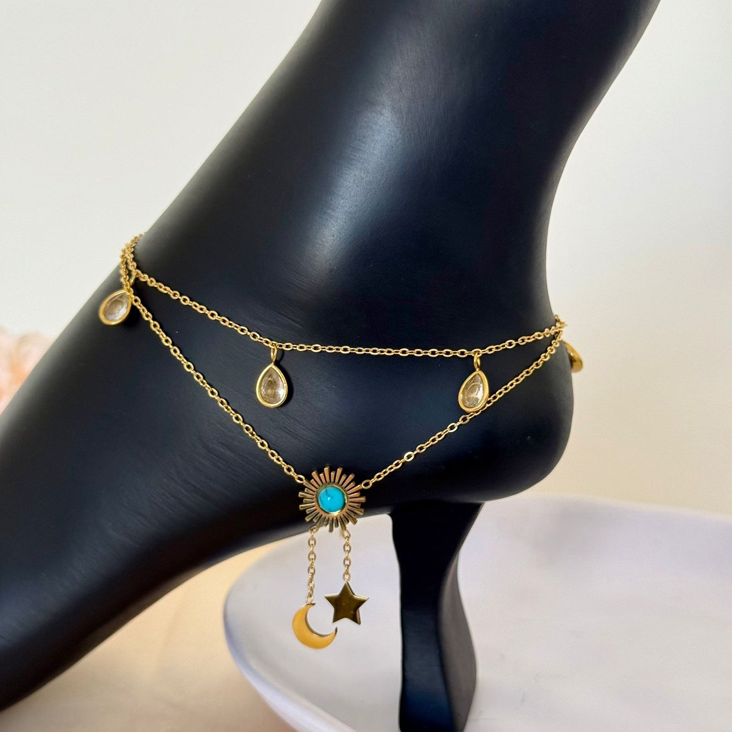 Anklet - stainless steel turquoise stone