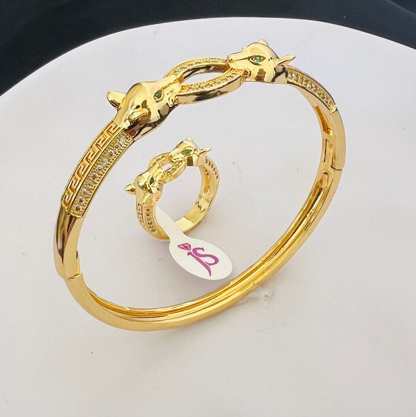 Sets - 2 pieces bracelet and ring zigzag zircon stones